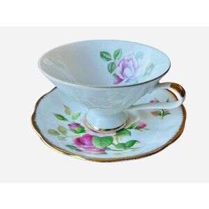 Royal Albert Bone China Saucer Anniversary Rose Gold Trim & Noritake Margot Cup